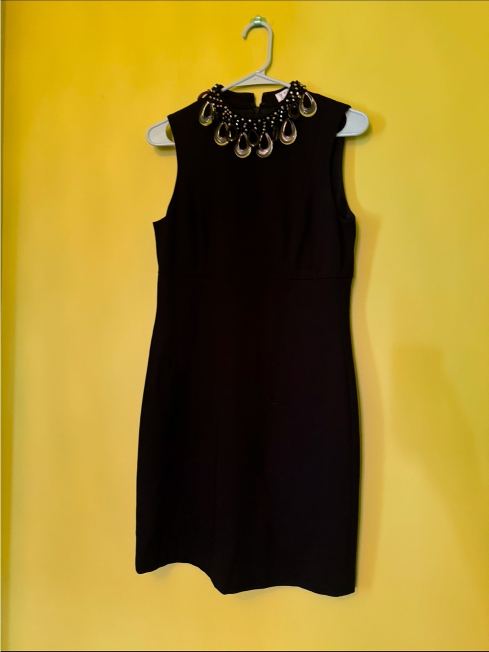 Trina Turk black sheath dress with beaded neck